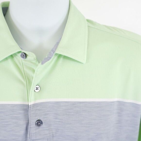 FJ Large Footjoy Lime Green‎ Gray Color Block Polo Shirt Short Sleeve - Picture 2 of 10